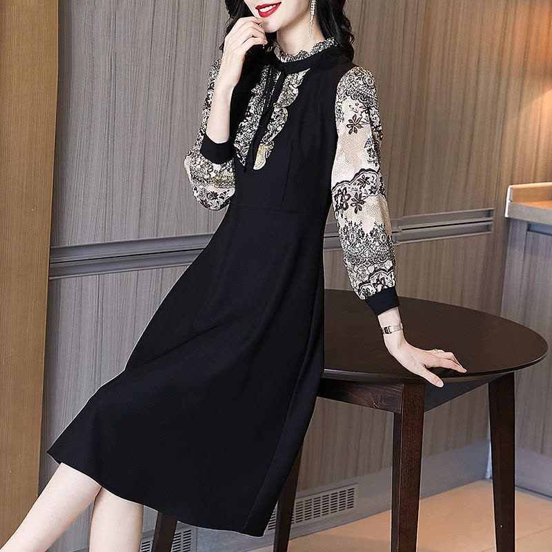 2021秋季新款连衣裙时尚大码宽松显瘦A字裙长袖荷叶边中长款裙子莎丞图片