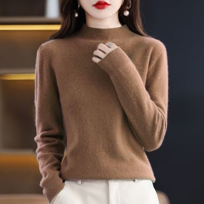 秋冬新款韩版女士半高领打底衫女女士套头打底毛衣内搭针织衫 M 咖啡色