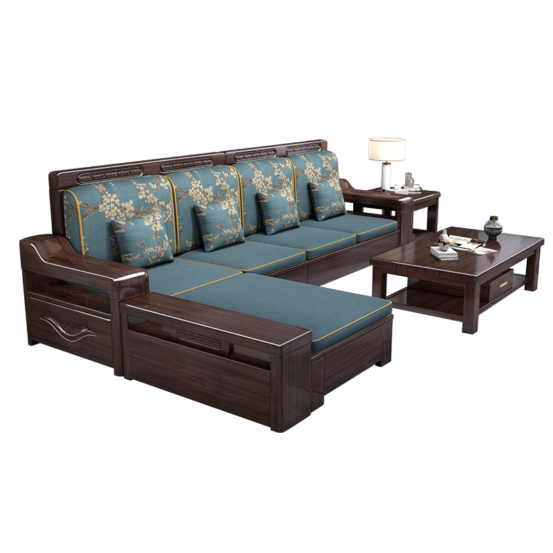 梵宜新中式沙发紫金檀木冬夏两用轻奢高靠背储物客厅组合实木家具沙发