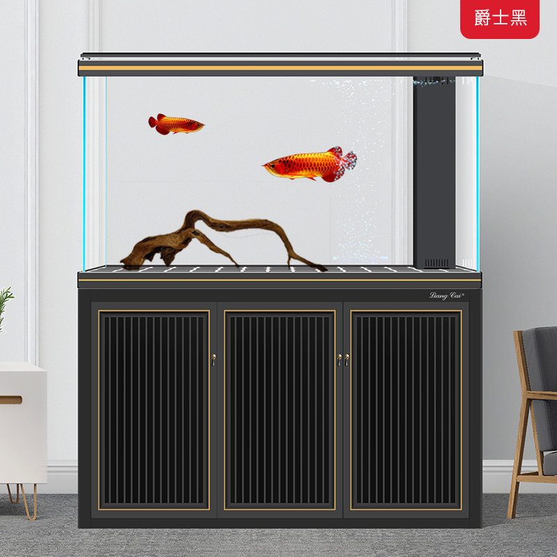 客厅中大型家用落地底滤龙鱼缸超白玻璃下过滤生态水族箱免换水高清大图
