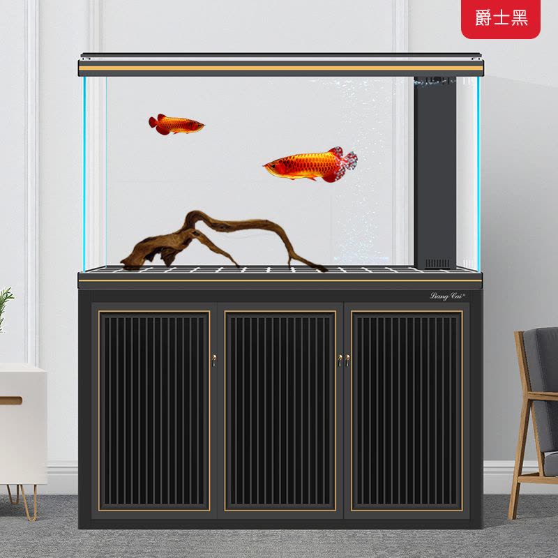 客厅中大型家用落地底滤龙鱼缸超白玻璃下过滤生态水族箱免换水图片