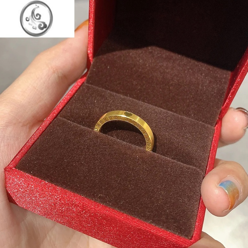 jimi欧美简约金色爱心数字戒指女钛钢小众轻奢时尚素圈食指环饰品