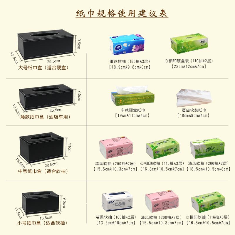菲仕康 PU皮质皮革纸巾盒创意客厅家用纸抽北欧酒店餐厅物业车载简约皮质抽纸盒礼品 小号
