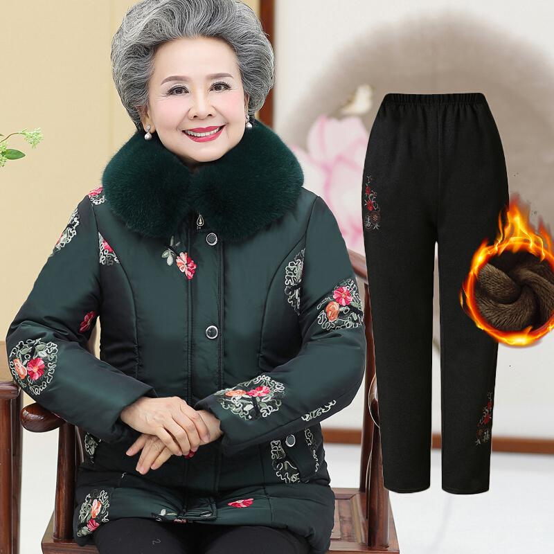 迪鲁奥（DILUAO)波司登旗下中老年人冬装女羽绒服女60-70岁80奶奶装老妈妈装羽绒服_517 不褪色！不缩水！不变形！ 绿色方形花