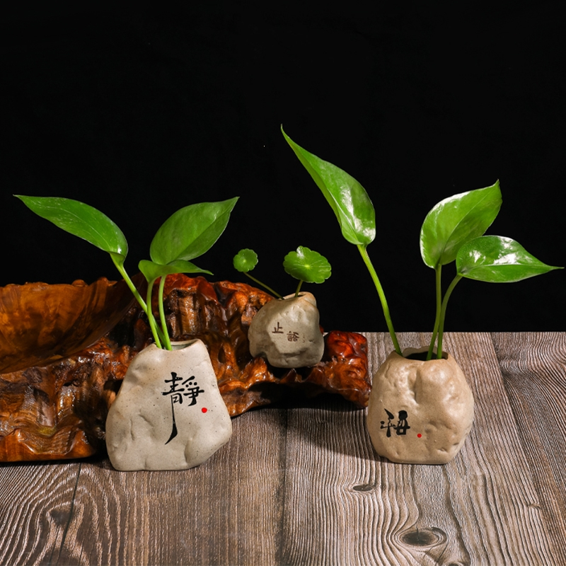 禅意花瓶装饰客厅茶桌茶宠摆件古达水培花盆器皿创意绿萝小花器粗陶瓷