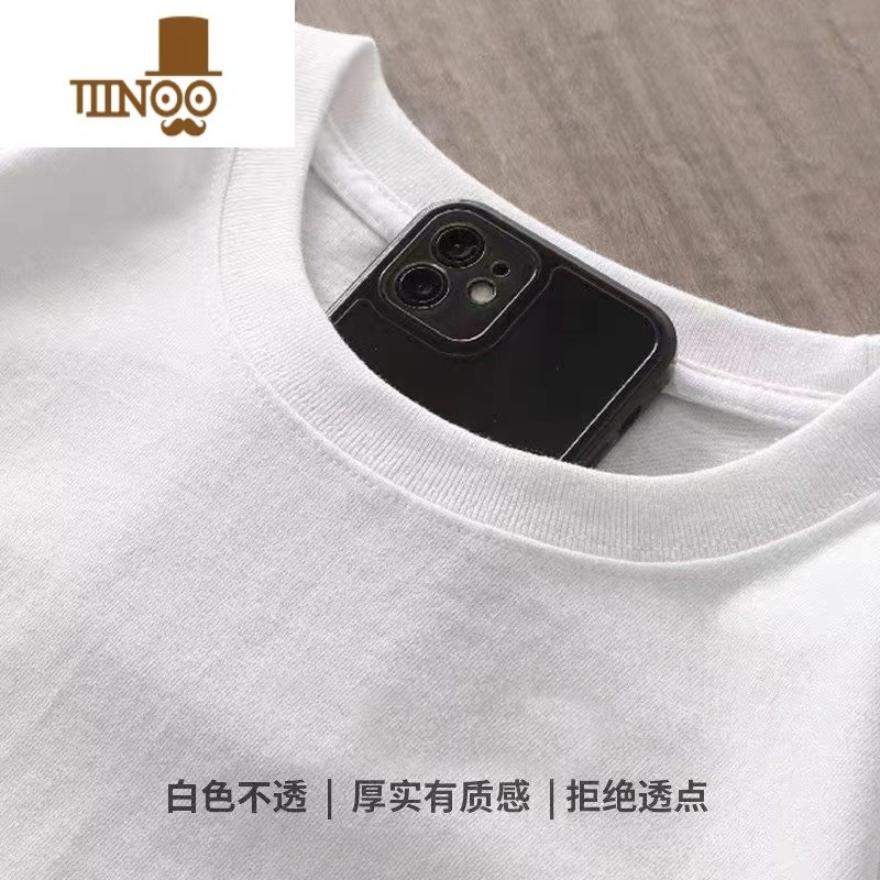 YANXU260长袖t恤男厚实宽松纯色白色秋季卫衣日系圆领打底衫