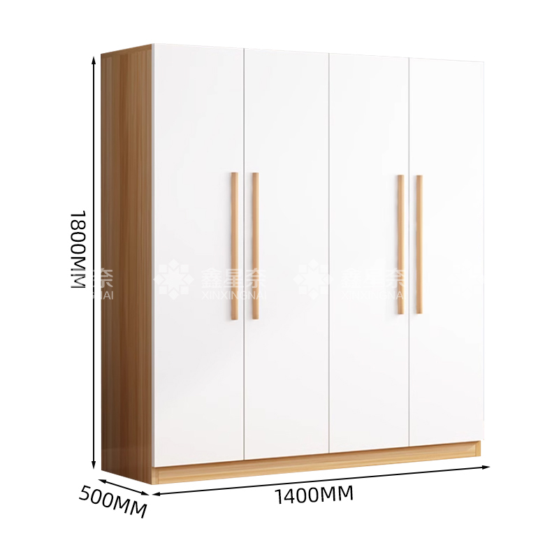 鑫星奈 XXN4022329简约木质衣柜四门衣柜衣服收纳柜 浅胡桃白门