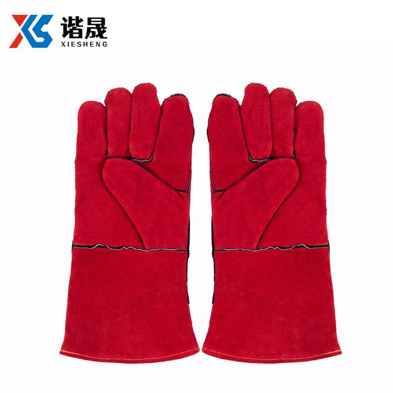 谐晟 AB级二层牛皮电焊手套 防烫耐磨劳保手套 红色长350mm 一副