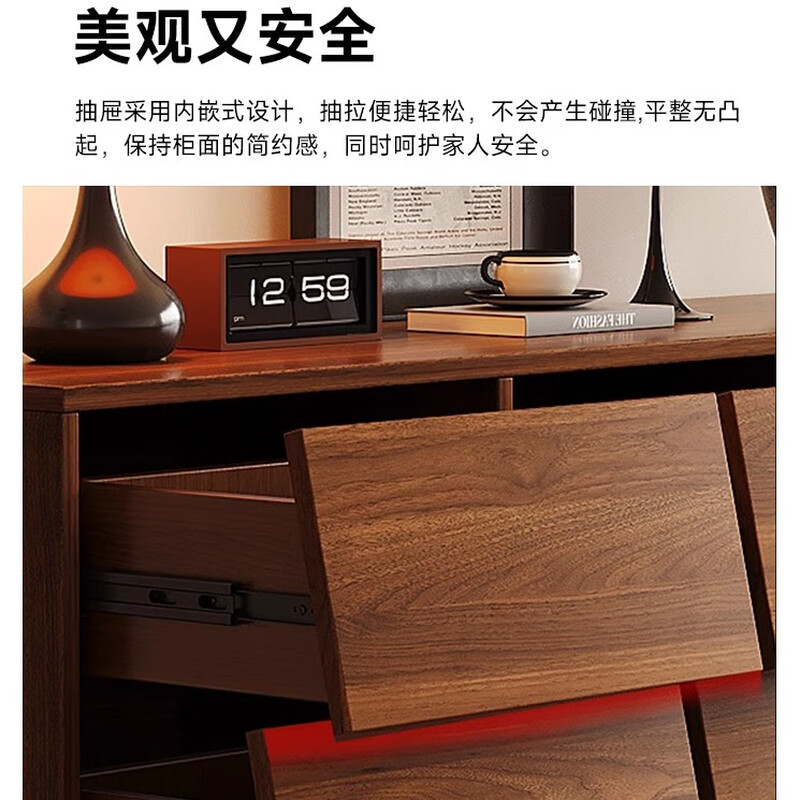 锦北木制九斗柜抽屉柜卧室收纳柜五斗柜边柜床尾储物柜原木色150cm高清大图