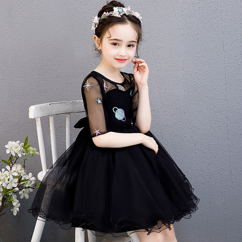 孩子衣服6岁7岁9岁2019女童连衣裙儿童节六一演出晚礼服小孩黑色宝宝