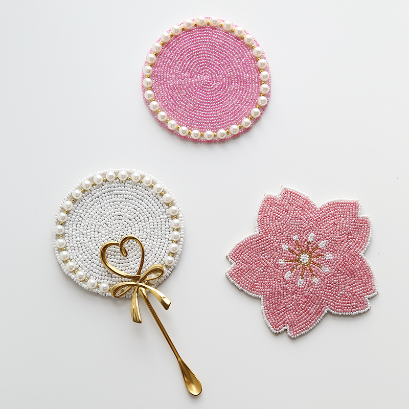 时光旧巷francfranc少女樱花杯垫创意可爱碗垫子串珠隔热垫餐桌垫