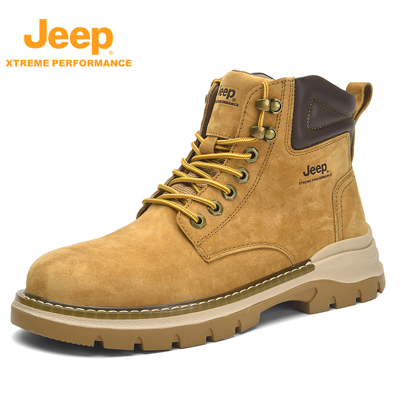jeep马丁靴男款冬季户外防滑登山鞋真皮工装靴加绒加厚保暖雪地靴