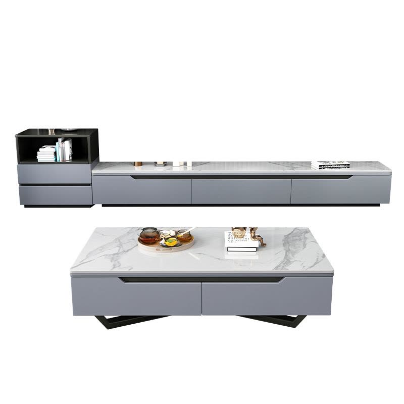 欧梵森 岩板茶几电视柜组合小户型客厅家具轻奢意式风岩板现代简约套装北欧大小户型极简百搭储物柜图片