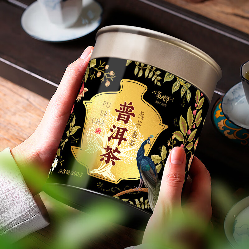 茶人岭茶叶云南普洱茶熟茶 勐海春茶 陈仓三年罐装普洱200g高清大图