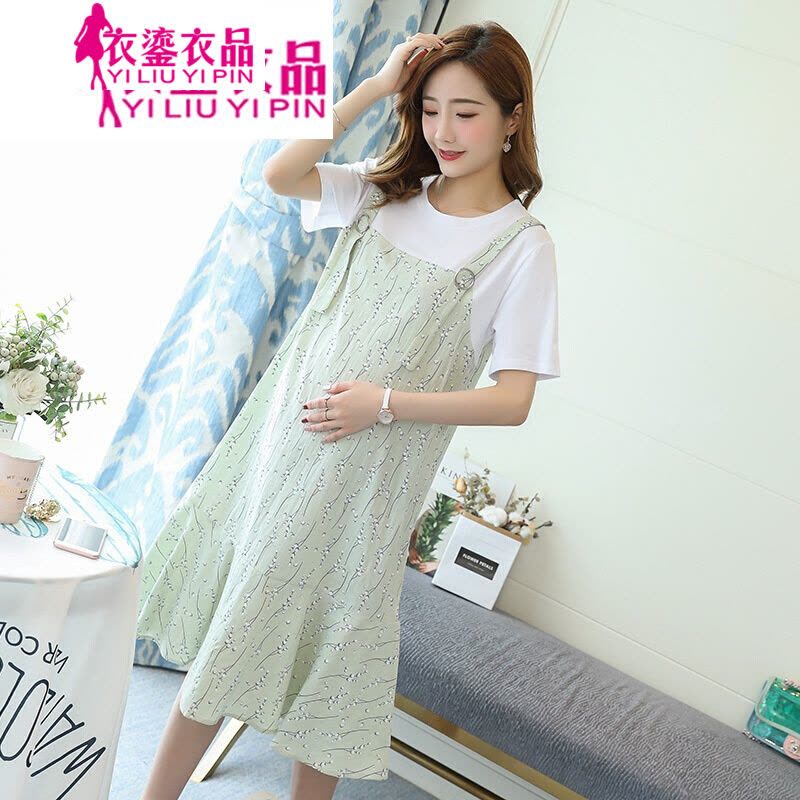 迪鲁奥(DILUAO)孕妇装2021夏韩版两件套孕妇连衣裙韩版时尚拼接纯棉小碎花孕妇裙大码上衣图片