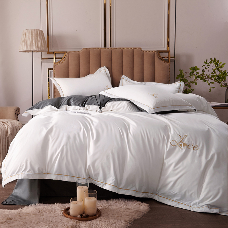 美帮汇北欧轻奢磨毛四件套 民宿酒店床上用品床单男简约单人被罩 白高清大图