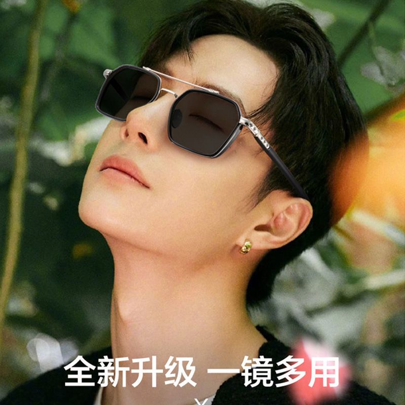 防蓝光镜变色眼镜男潮近视眼镜框陈伟霆同款西装眼镜自动感光|亮黑金框 配透明变茶色镜片(度数留言)