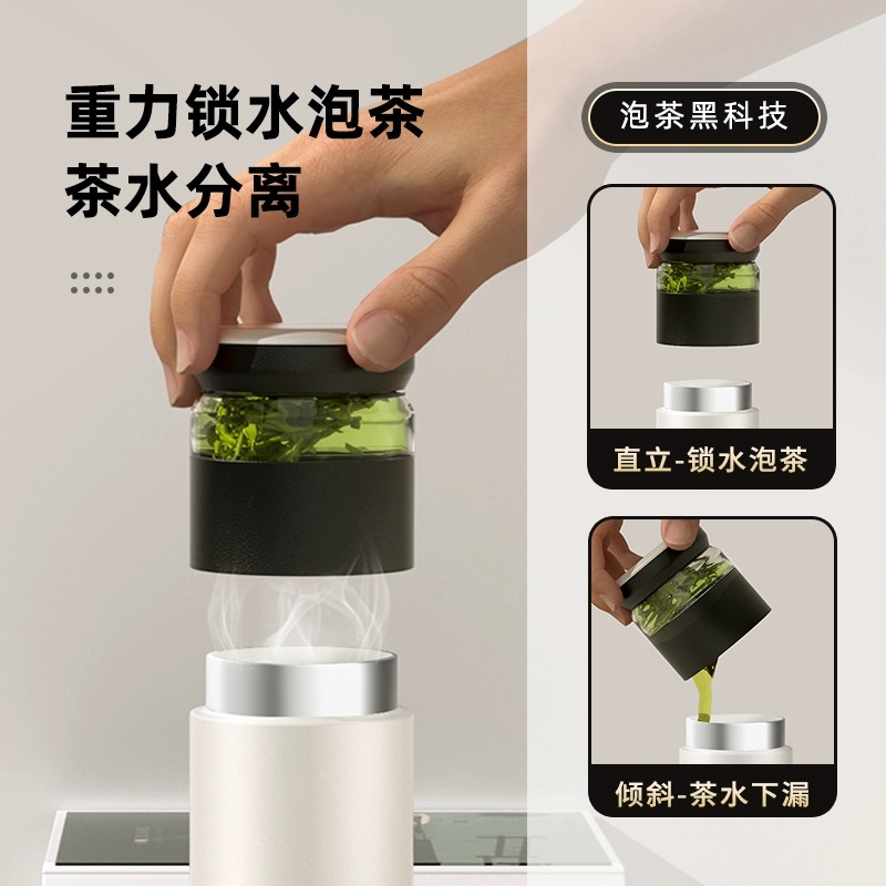 特美刻TOMIC乐茶杯茶水分离保温杯316真空不锈钢大容量保温茶杯办公室水杯子 TW60020高清大图