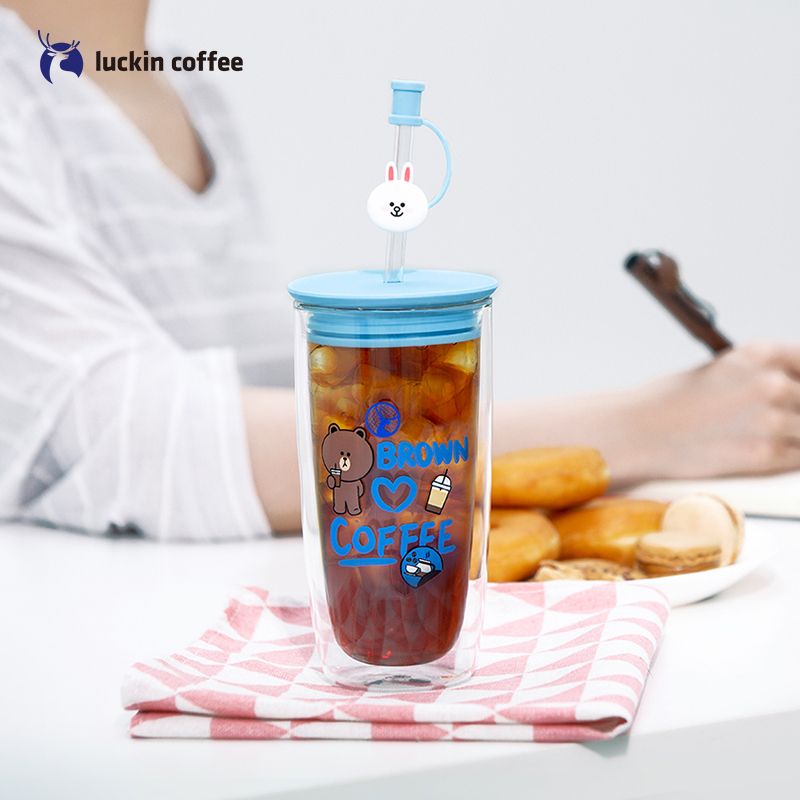瑞幸咖啡(luckin coffee)咖啡生活双层玻璃吸管杯简约水杯