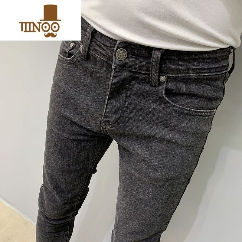 YANXU韩版显瘦九分牛仔裤男黑灰色2023薄款百搭弹力修身小脚长裤潮图片