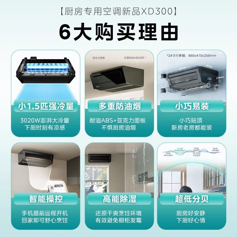 美的厨房空调家用厨房专用1.5匹厨清凉变频集成吊顶式大冷量防油烟省电厨房空调CKF-30XW/BN8Y-XD300耀石黑图片
