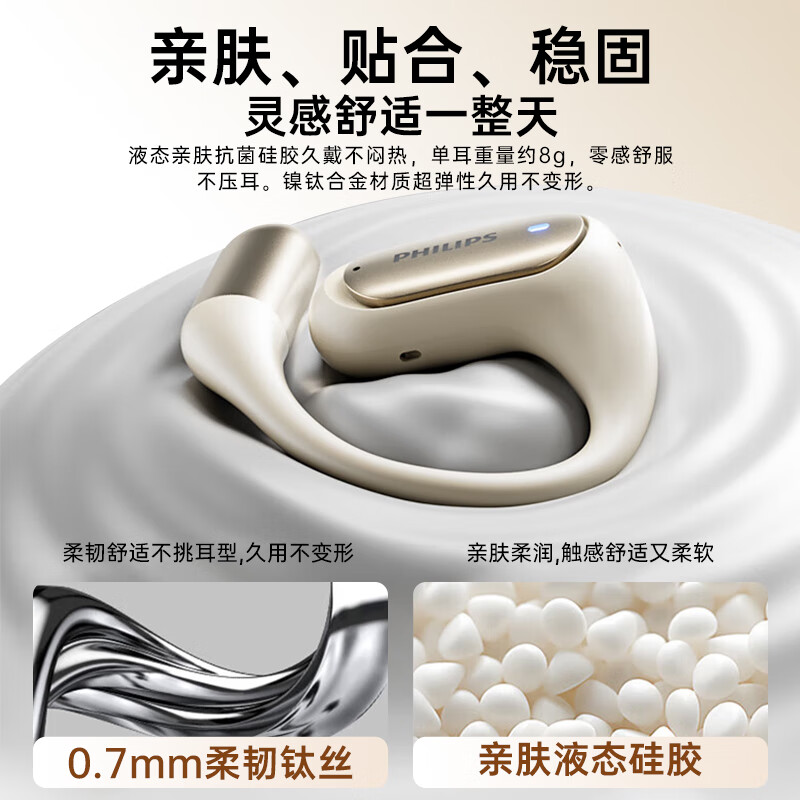 飞利浦骨传导蓝牙耳机概念不入耳真无线开放挂耳式运动健身跑步长续航通话降噪舒适佩戴学生礼物TAA3719 双效定向传音黑高清大图