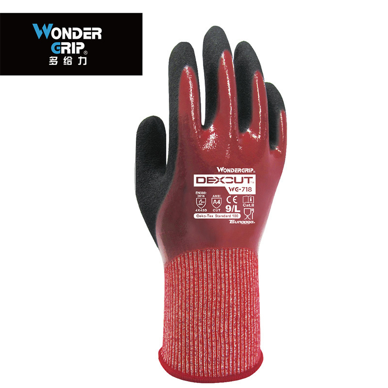 多给力 WG-718 防油D级防切割手套 XL码 酒红 12双/包