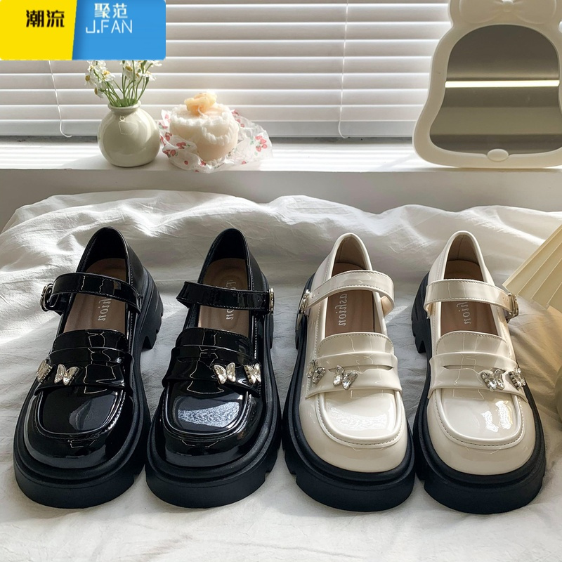 聚范黑色厚底松糕小皮鞋女2024夏季新款日系jk复古配裙子玛丽珍单鞋子