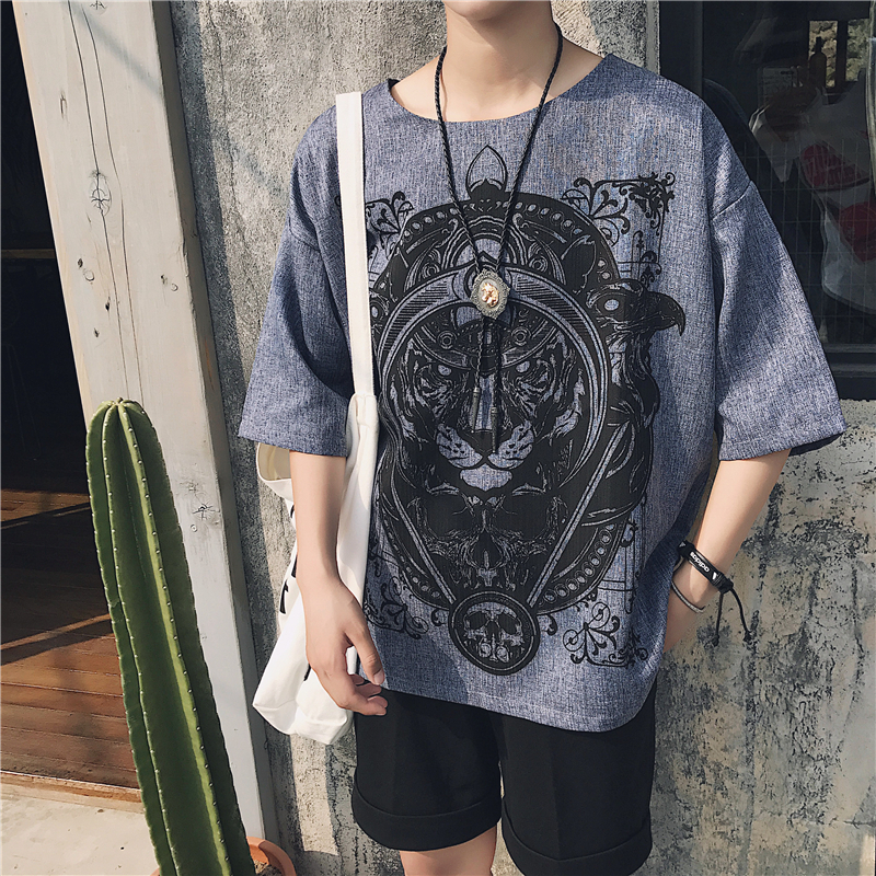潮个性短袖男学生宽松韩版日韩风衣服男韩版百搭T恤男短袖夏秋
