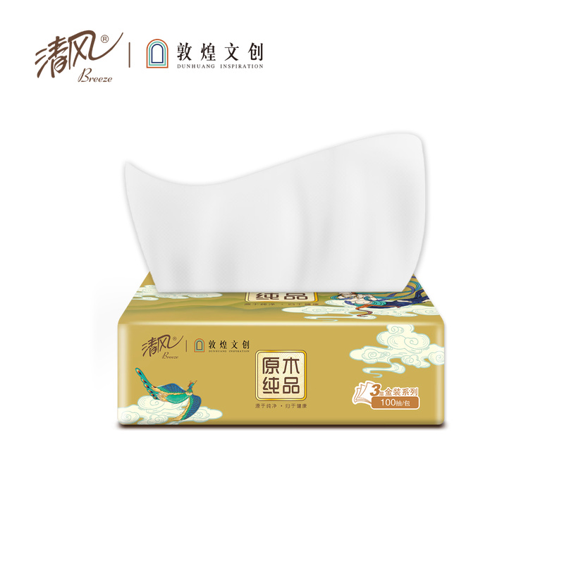 清风 敦煌金装原木纯品抽纸AR60SDH 3层100抽 6包/提 1提装高清大图
