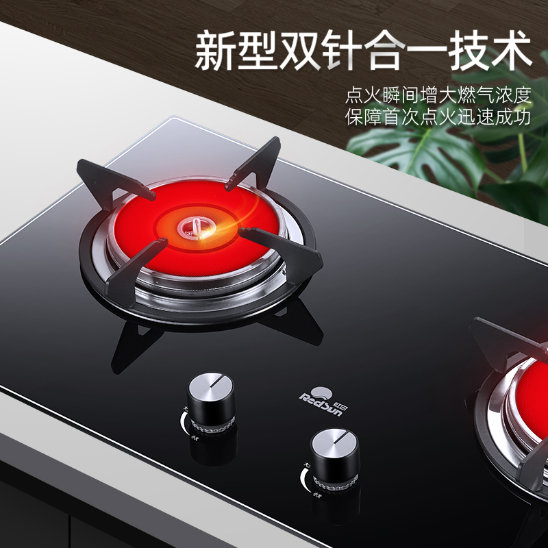 红日(RedSun)红外线灶燃气灶天然气液化气灶双灶家用台嵌两用固定防遗忘熄火保护蜂鸣提示玻璃面板EM208B 天然气高清大图