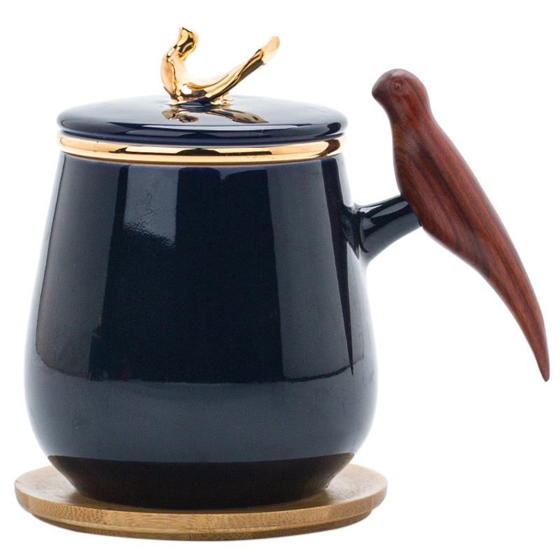 凯斯唯嘉霁蓝白瓷马克杯带过滤杯垫水杯办公杯主人杯泡茶杯情侣对杯