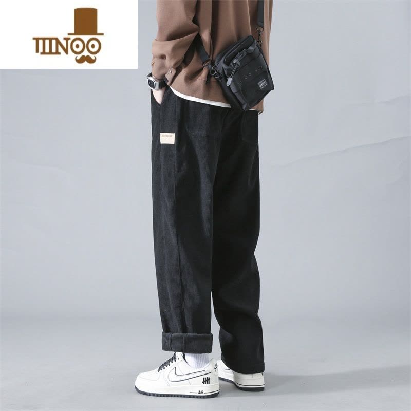 YANXU灯芯绒裤子男春加绒加厚直筒卫裤潮牌阔腿运动休闲长裤图片