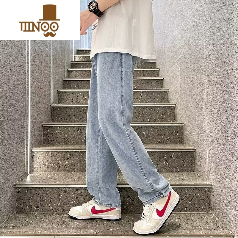 YANXU浅色牛仔裤男秋季薄款潮牌阔腿裤子男生高街直筒宽松蓝色休闲长裤高清大图