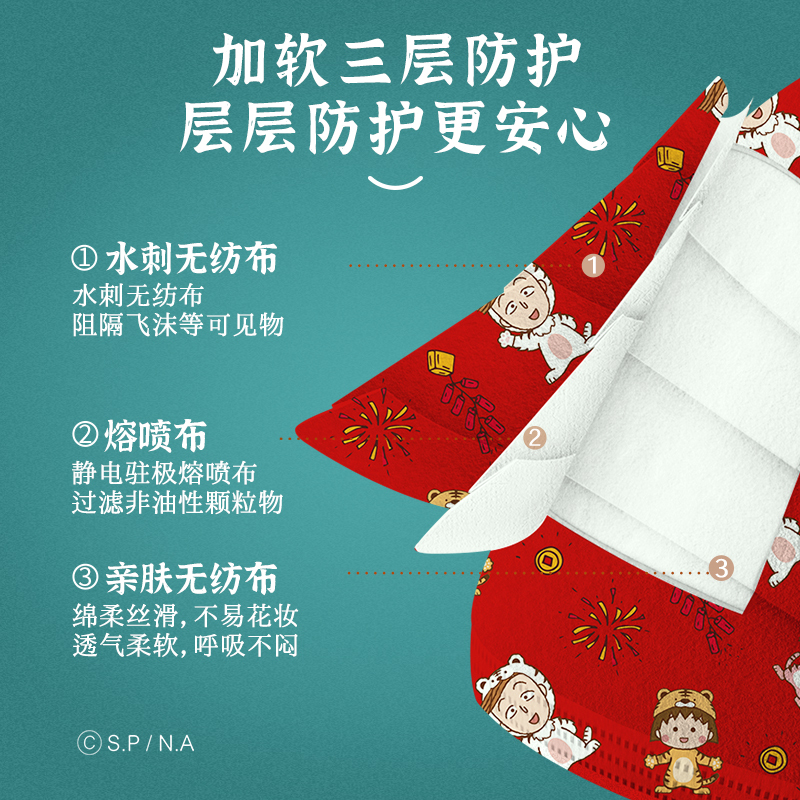 英科医疗 樱桃小丸子联名口罩 一次性成人防尘防护口罩 虎气冲天款 独立包装 20只/盒