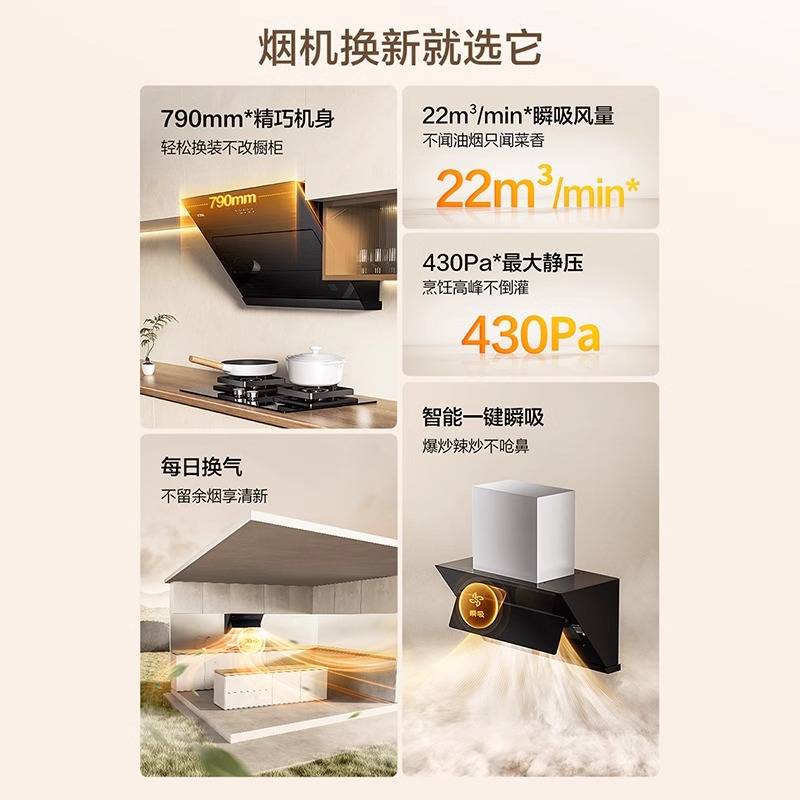 方太(FOTILE)油烟机22m³瞬吸大风量 侧吸油烟机 大吸力单烟机小尺寸800mm排抽油烟机02-JQC2A