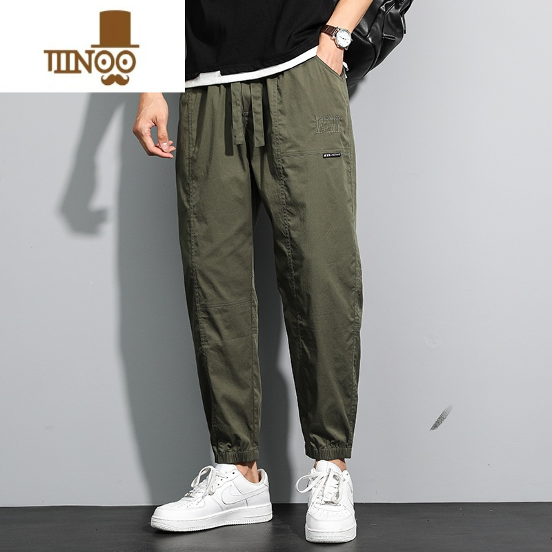 yanxu休闲裤子男士夏季薄款宽松2023潮牌九分网眼透气束脚运动工装