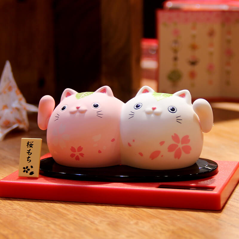 福缘猫自动招手办公室车载小摆件汽车迷你装饰品太阳能摇手猫 三维工匠 茶果子猫(樱花)猫高清大图