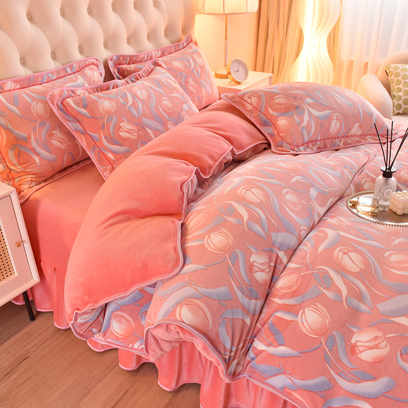 冬季双面牛奶绒床上四件套加厚被套床单珊瑚绒法兰绒加绒被罩