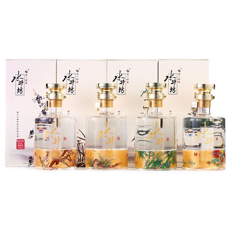【官方旗舰店】水井坊 梅兰竹菊 礼盒装川酒 浓香型白酒 52° 600mL*4瓶