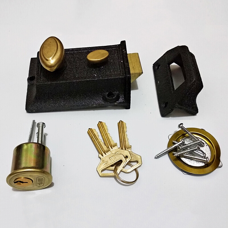 上海牛头牌19391二保险弹子门锁全铜锁芯黑色