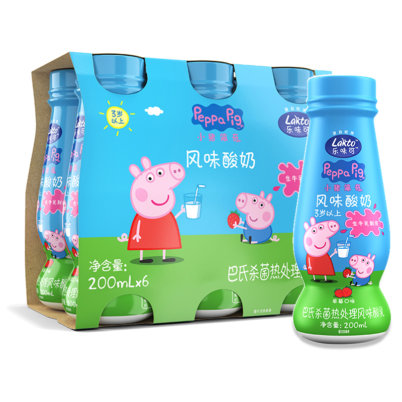 Lakto草莓口味乐味可小猪佩奇风味酸奶酸牛奶常温发酵乳200ml*6