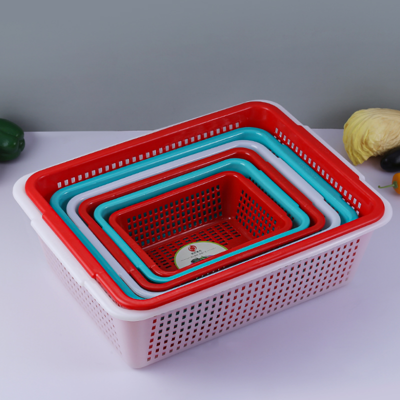 四时烟火 8827 长方形洗菜篮沥水篮收纳筐 白色两个装 473x328x155mm