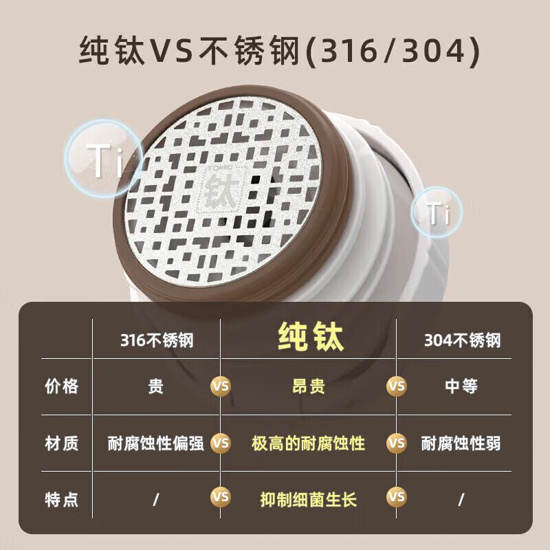 特美刻(TOMIC)茶水分离保温杯锤纹杯钛茶隔锤纹杯盖茶杯大容量便携水杯高清大图