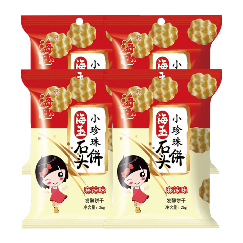 海玉休闲饼干石头饼酥脆健康非油炸零食饼干麻辣味26g*4袋(包装随机)