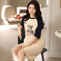 浪莎睡裙女春夏季纯棉中长款过膝甜美可爱学生短袖薄款睡衣家居服