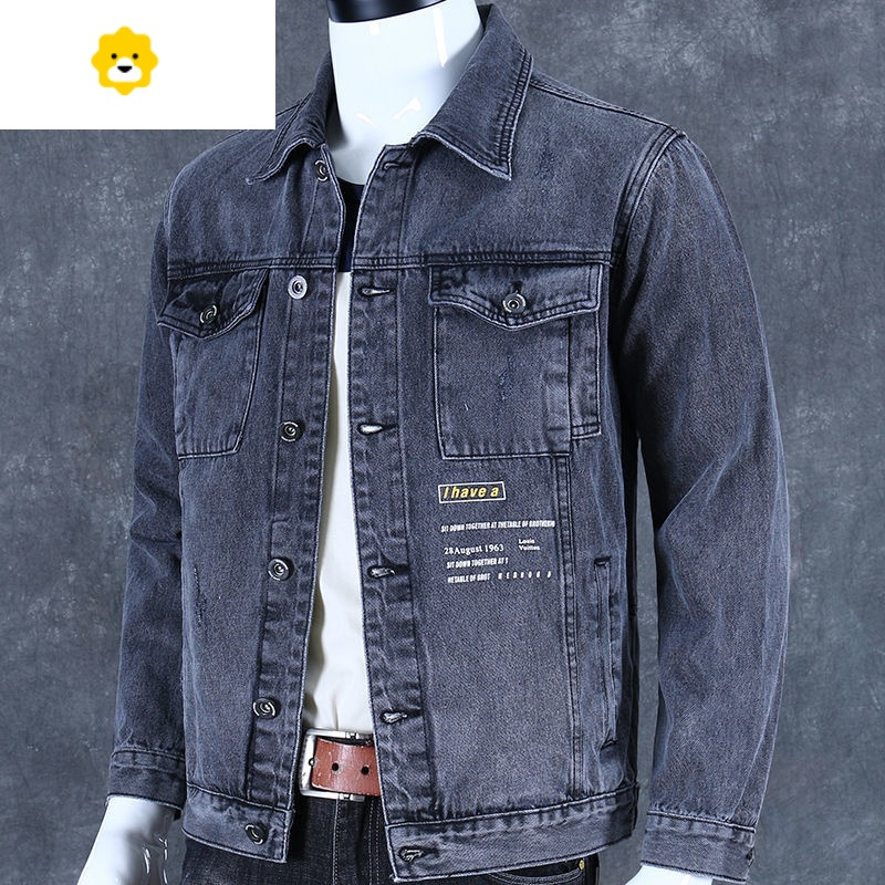 fishbasket牛仔外套男日系潮牌秋冬休闲宽松多口袋大码复古工装夹克