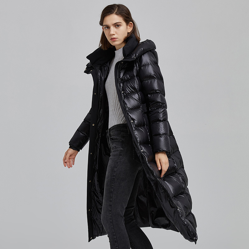 空姐同款坦博尔长款过膝羽绒服女加厚鹅绒时尚亮面羽绒服新款外套tw