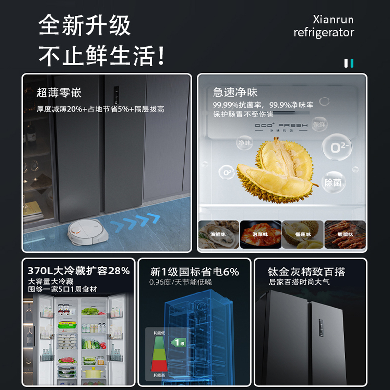 荣事达(Royalstar)冰箱对开门风冷无霜冷藏冷冻软冷冻保鲜大容量电冰箱 610L对开门一级能效R610FSP升级款高清大图