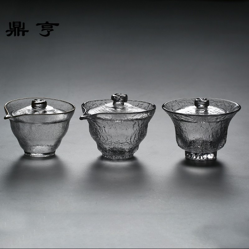 鼎亨三才盖碗 锤纹耐热玻璃盖碗茶杯日式手抓壶 功夫茶具泡茶器
